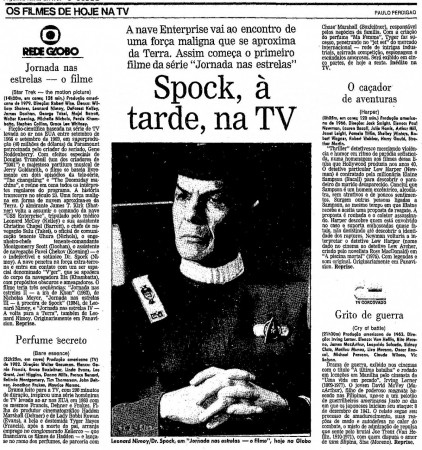 O Globo, 27 de julho de 1987. Resenha de Jornada nas Estrelas - o filme, que passaria naquela tarde na TV Globo. 